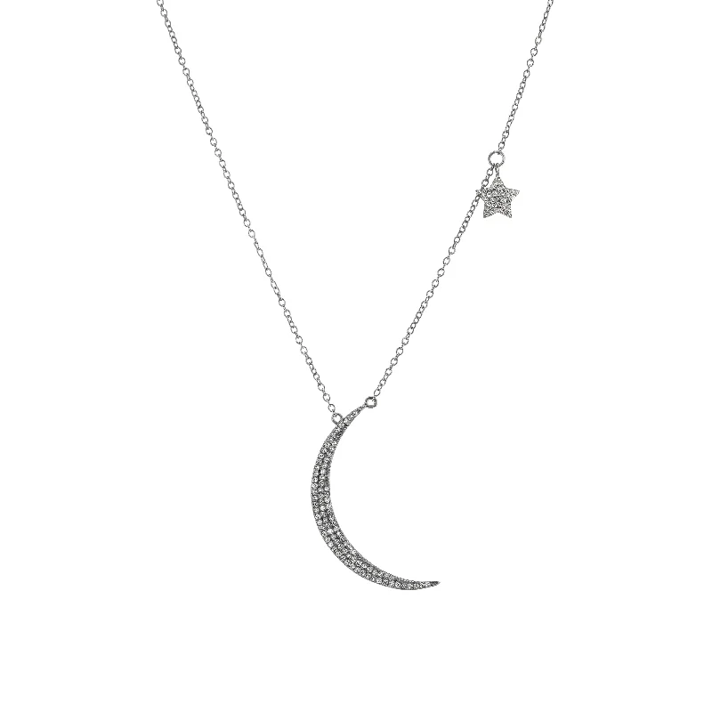 women celestial necklaces -Tara Mikolay Raw Diamond Crescent Moon and Star Necklace