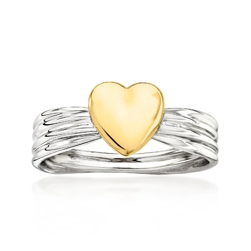 women gold solitaire engagement rings -Ross-Simons 14kt Yellow Gold and Sterling Silver Puffed Heart Ring