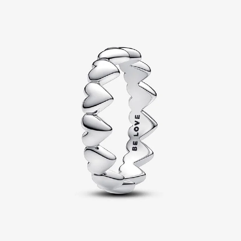 women platinum rings -PANDORA : Row of Hearts Ring- Silver