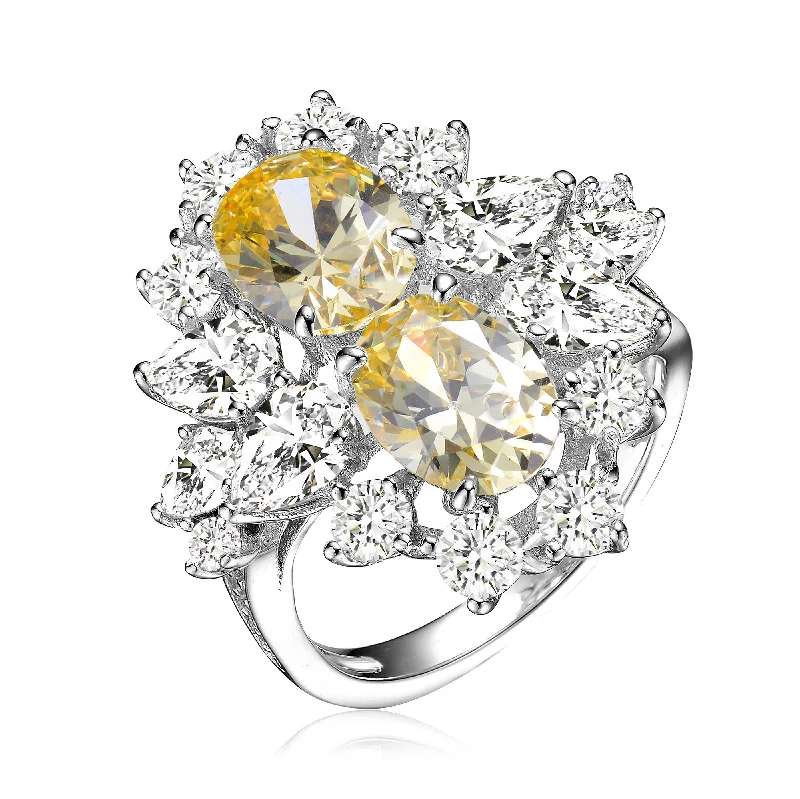 women elegant engagement rings -GENEVIVE Sterling Silver Yellow Cubic Zirconia Coctail Ring