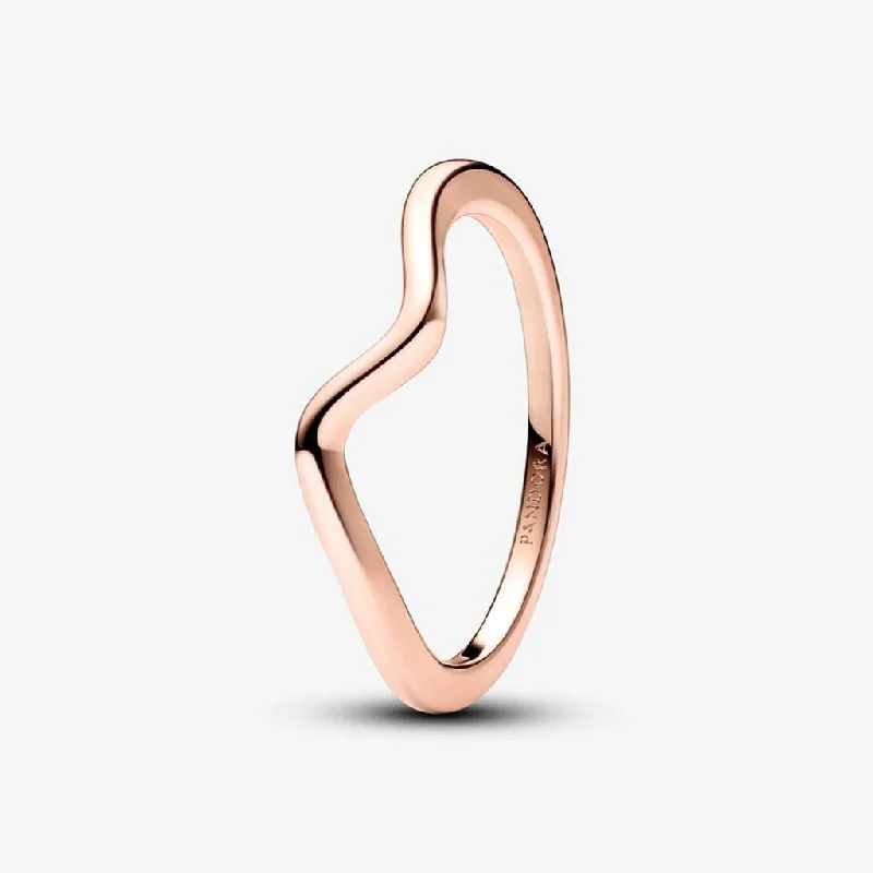 women unique wedding bands -PANDORA : Polished Wave Ring - Gold