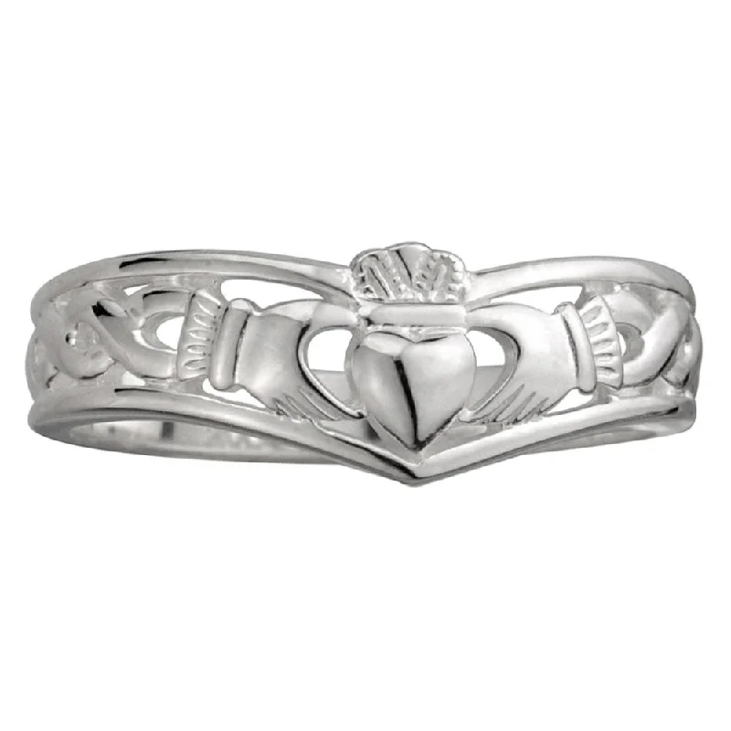 women gemstone eternity rings -Sterling Silver Wishbone-Style Claddagh Ring: Modern Twist on Tradition