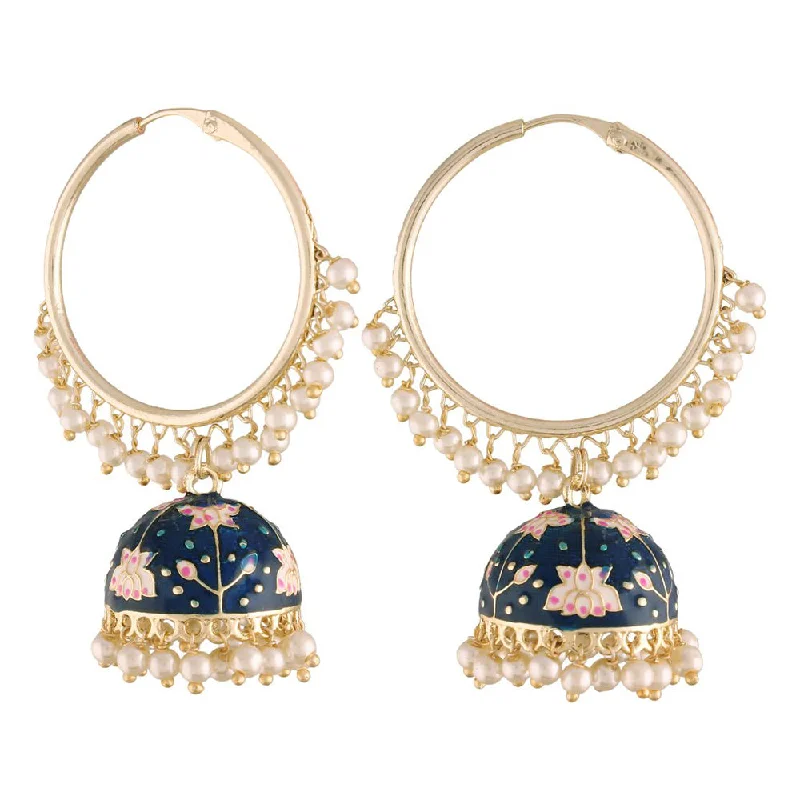 women statement drop earrings -Etnico 18K Gold Plated Traditional Handcrafted Enamelled Jhumki Hoop Earrings for Women/Girls (E2915Bl)