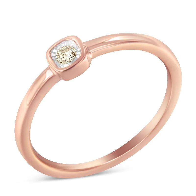 women men’s solitaire engagement rings -14K Rose Gold Plated .925 Sterling Silver 1/20 Carat Diamond Square Cushion-Shaped Miracle Set Petite Fashion Promise Ring