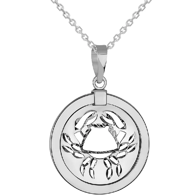 women anniversary necklaces -14k White Gold Round Cancer Zodiac Sign Crab Animal Medallion Pendant Necklace (Reversible)