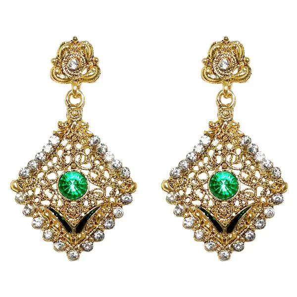 women pearl drop earrings -Kriaa Green Austrian Stone Gold Plated Dangler Earrings