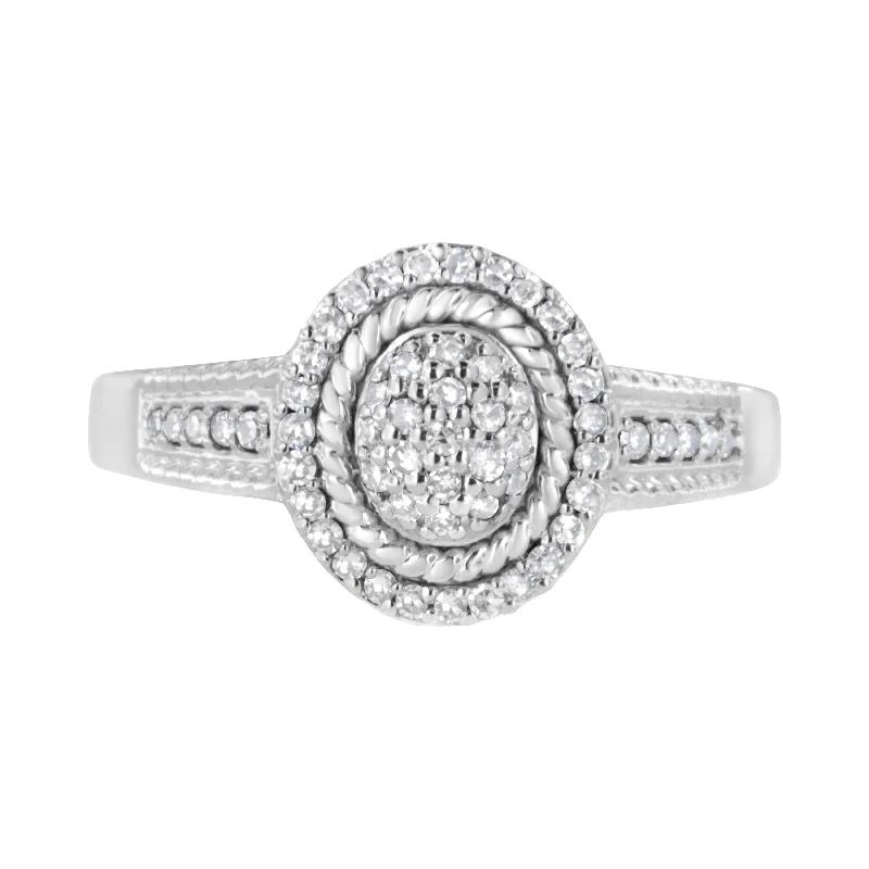 women floral engagement rings -.925 Sterling Silver 1/3 Cttw Pave Set Round-Cut Diamond Braided Halo Cocktail Ring